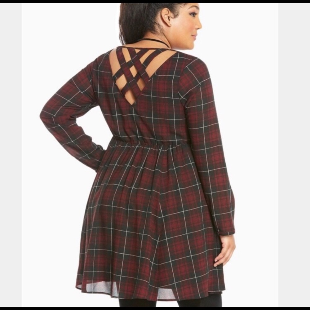 Torrid Cross back Plaid Skater Dress Size XXL